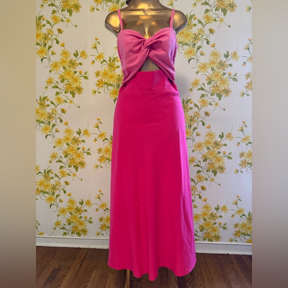 NWT strapy sweetheart neckline linen / cotton midi Dress in pink size Medium